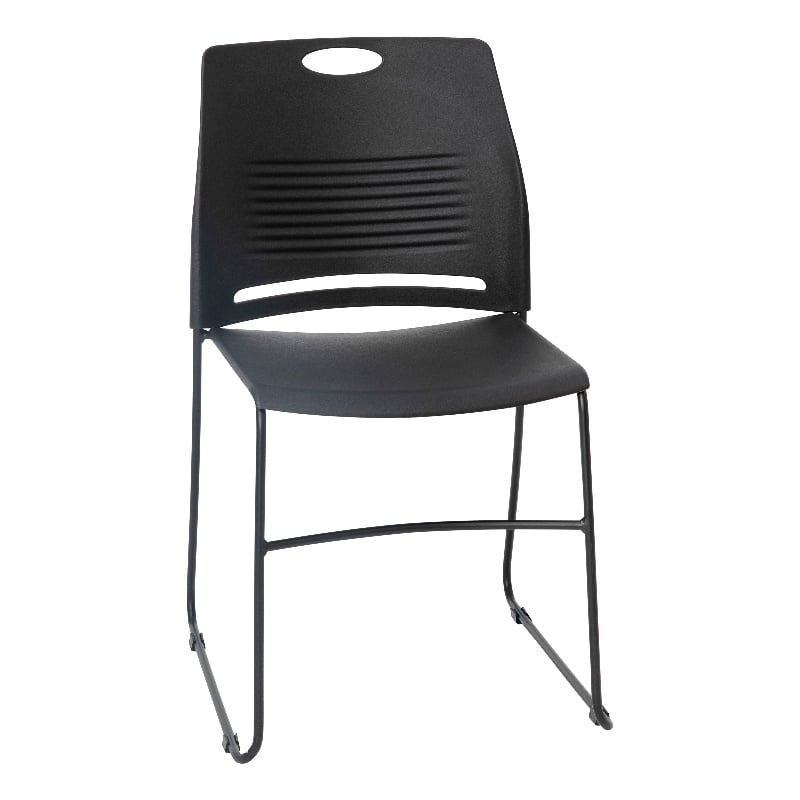 Pemberly Row Plastic Stack Chair with Steel Sled Base in Black