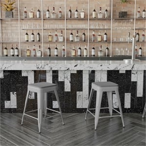 Pemberly Row All-Weather Silver Backless Counter Stools with Gray Seat Set of 4