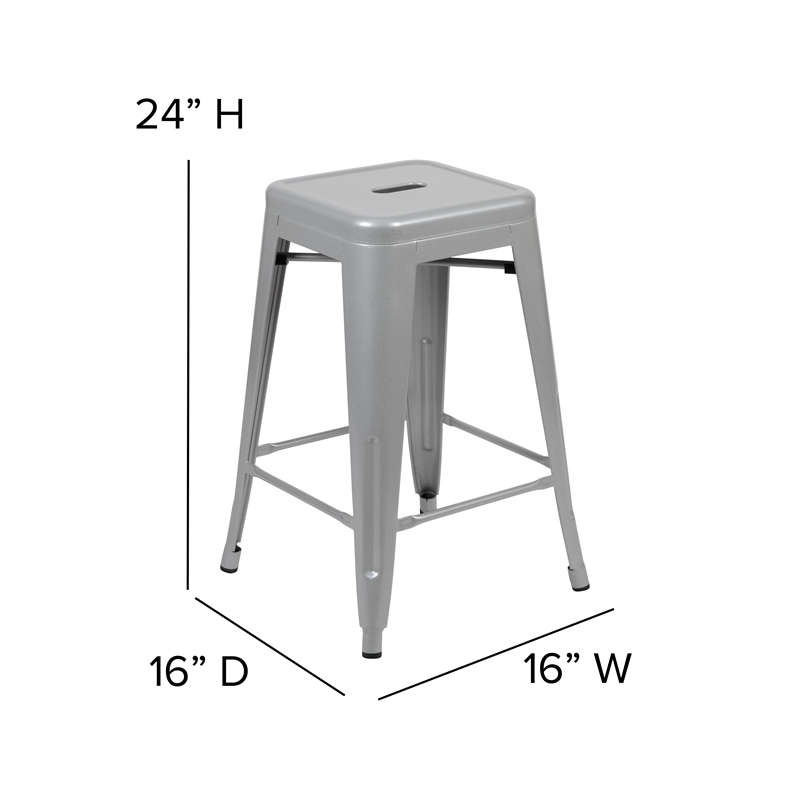 Pemberly Row All-Weather Silver Backless Counter Stools with Gray Seat Set of 4