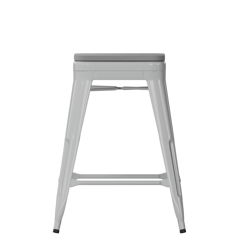Pemberly Row All-Weather Silver Backless Counter Stools with Gray Seat Set of 4
