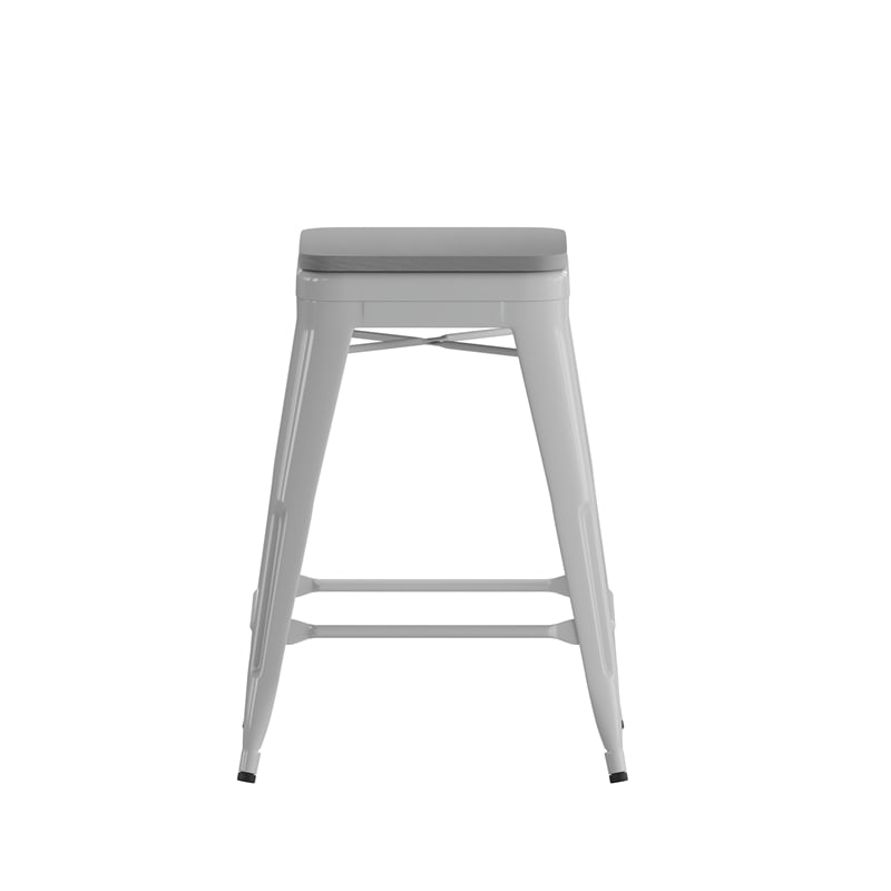 Pemberly Row All-Weather Silver Backless Counter Stools with Gray Seat Set of 4