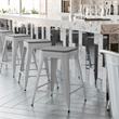 Pemberly Row All-Weather Silver Backless Counter Stools with Gray Seat Set of 4