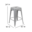 Pemberly Row All-Weather Silver Backless Counter Stools with Gray Seat Set of 4
