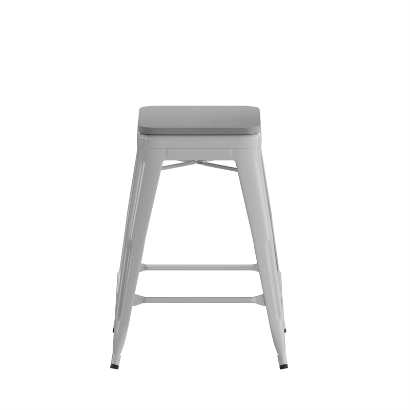 Pemberly Row All-Weather Silver Backless Counter Stools with Gray Seat Set of 4