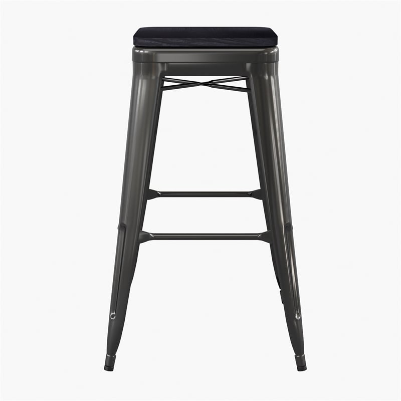 Pemberly Row All-Weather Black Backless Bar Stools with Black Seat Set of 4