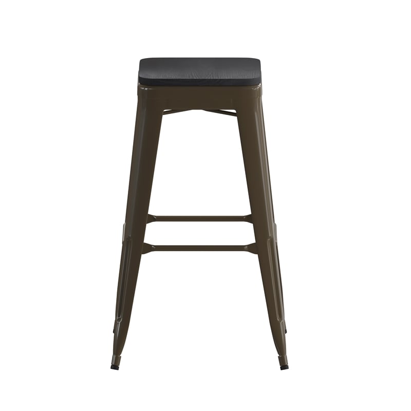 Pemberly Row All-Weather Green Backless Bar Stools with Black Seat Set of 4