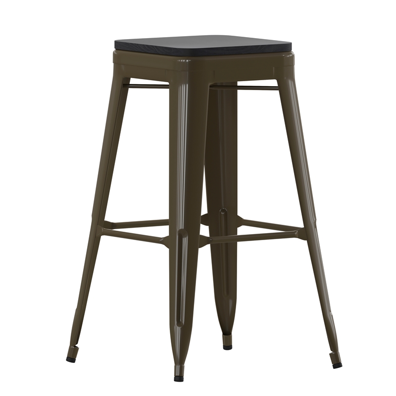 Pemberly Row All-Weather Green Backless Bar Stools with Black Seat Set of 4