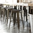 Pemberly Row All-Weather Green Backless Bar Stools with Black Seat Set of 4