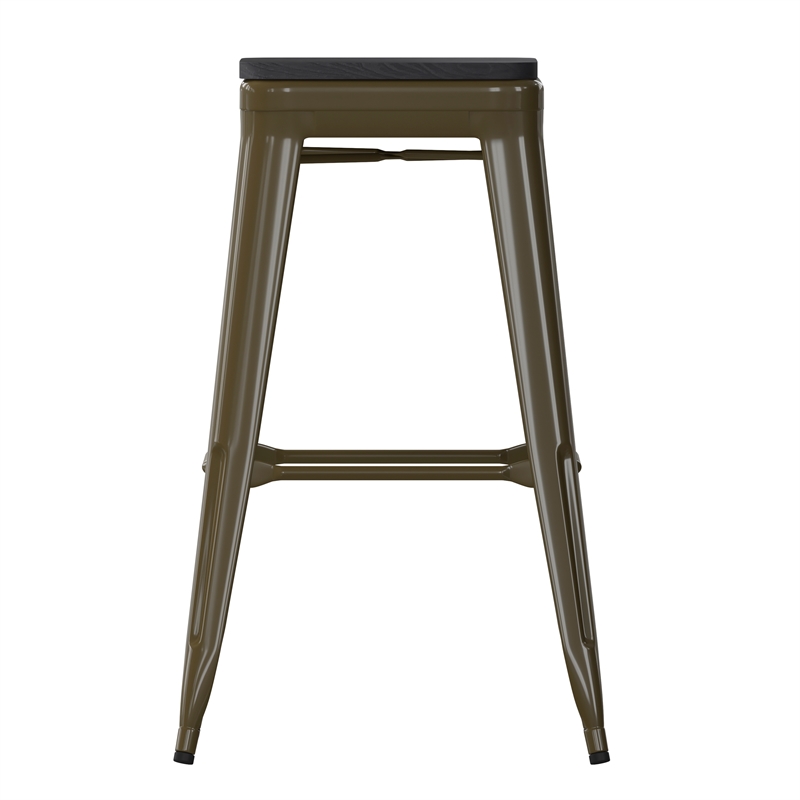 Pemberly Row All-Weather Green Backless Bar Stools with Black Seat Set of 4