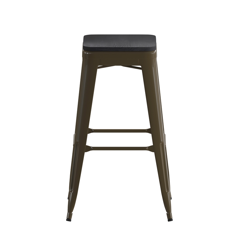 Pemberly Row All-Weather Green Backless Bar Stools with Black Seat Set of 4