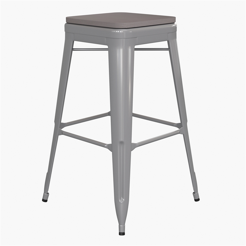 Pemberly Row All-Weather Silver Backless Bar Stools with Gray Seat Set of 4