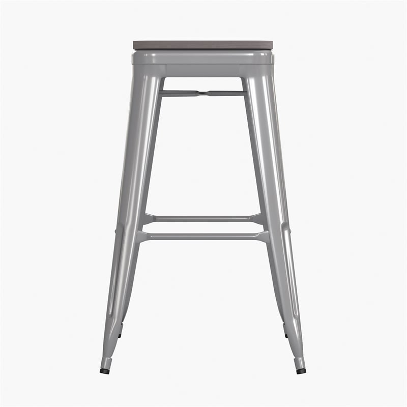 Pemberly Row All-Weather Silver Backless Bar Stools with Gray Seat Set of 4