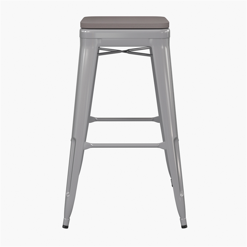 Pemberly Row All-Weather Silver Backless Bar Stools with Gray Seat Set of 4