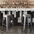 Pemberly Row All-Weather Silver Backless Bar Stools with Gray Seat Set of 4