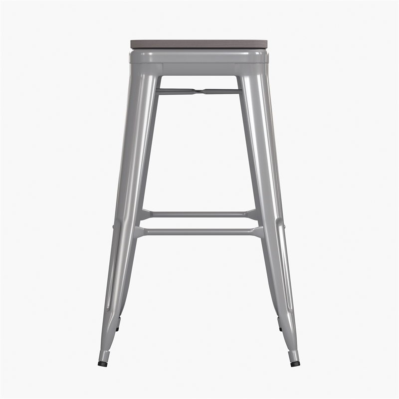 Pemberly Row All-Weather Silver Backless Bar Stools with Gray Seat Set of 4