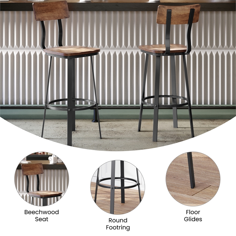 Pemberly Row Antique Copper Restaurant Barstool with Wood Seat and Back in Gray