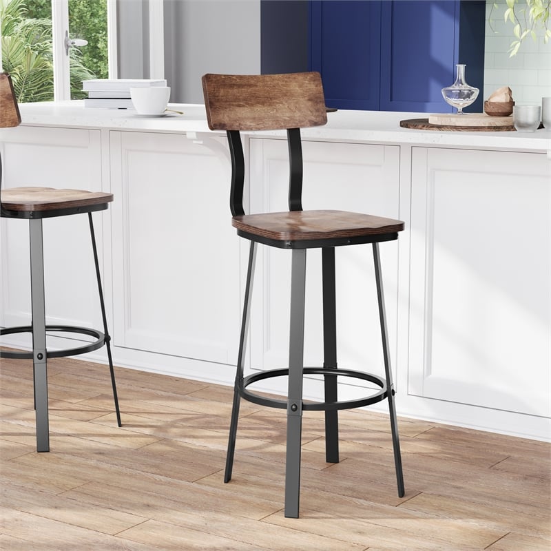 Pemberly Row Antique Copper Restaurant Barstool with Wood Seat and Back in Gray