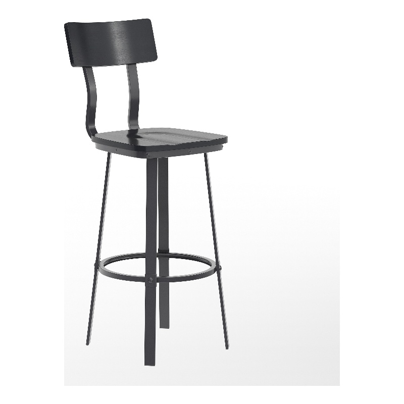 Pemberly Row Black Restaurant Barstool with Wood Seat and Back in Black
