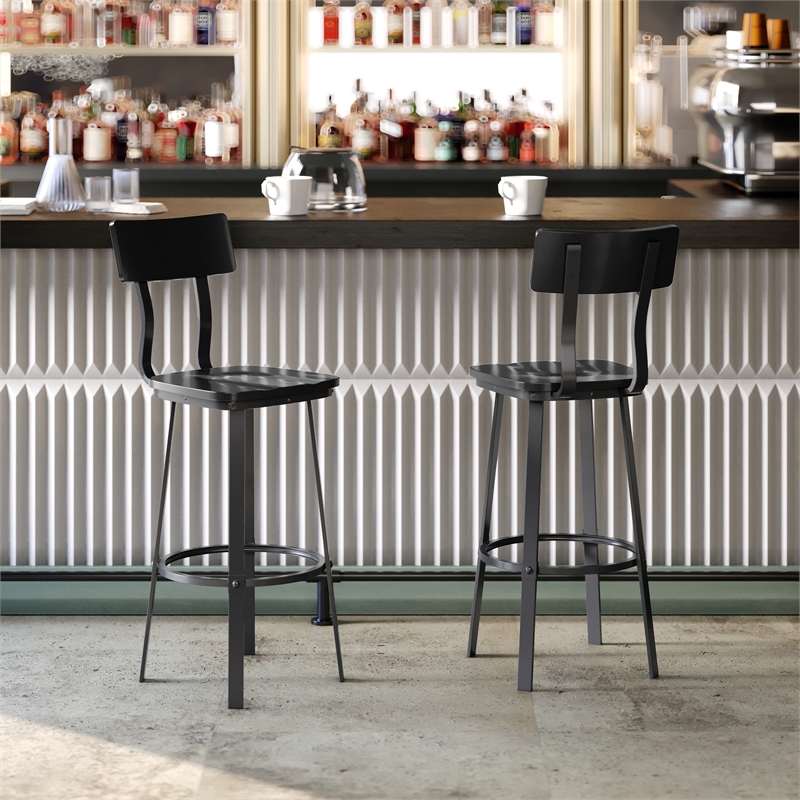Pemberly Row Black Restaurant Barstool with Wood Seat and Back in Black