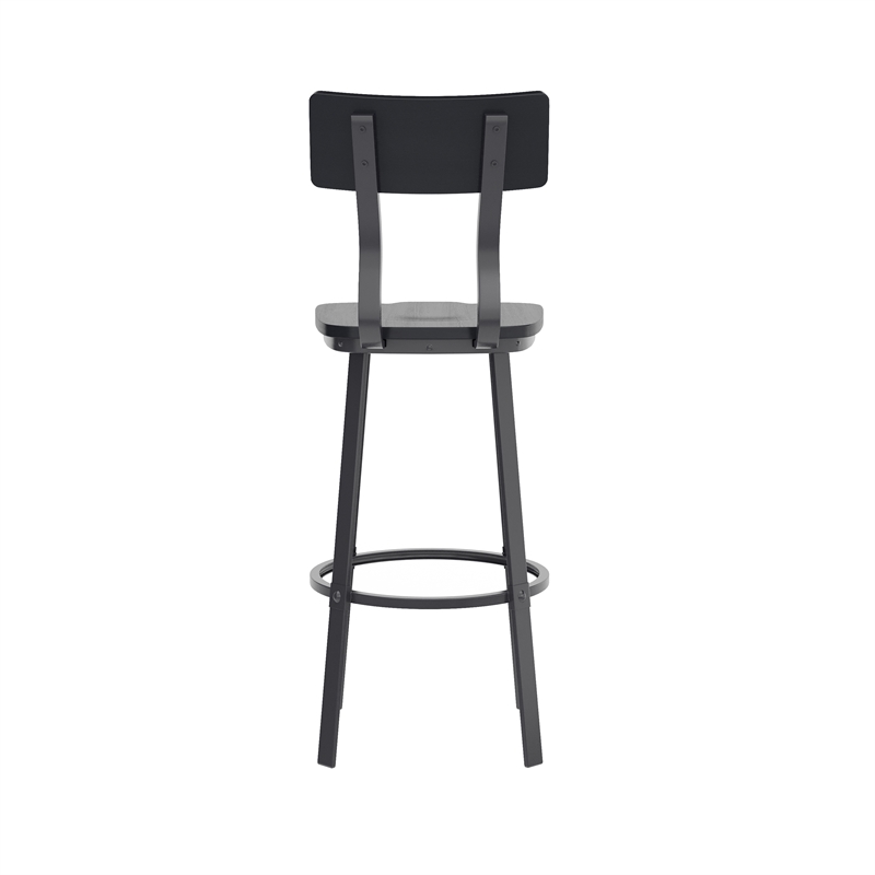 Pemberly Row Black Restaurant Barstool with Wood Seat and Back in Black