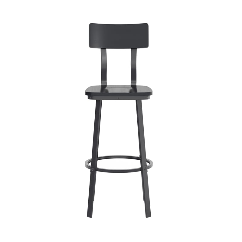 Pemberly Row Black Restaurant Barstool with Wood Seat and Back in Black
