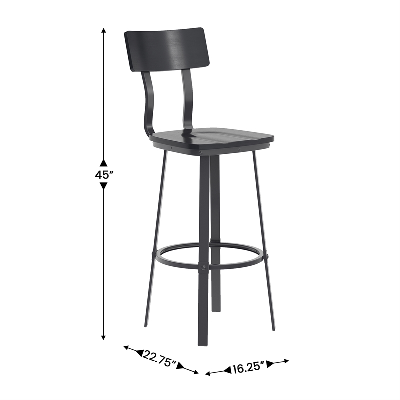 Pemberly Row Black Restaurant Barstool with Wood Seat and Back in Black