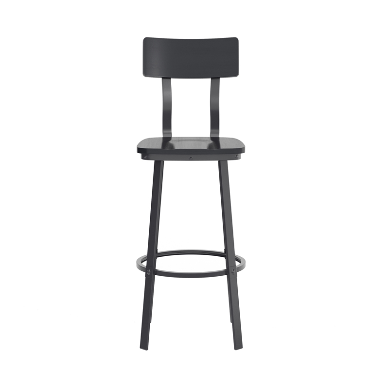 Pemberly Row Black Restaurant Barstool with Wood Seat and Back in Black