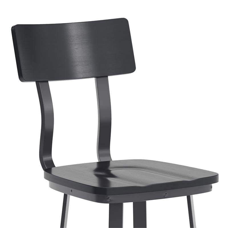 Pemberly Row Black Restaurant Barstool with Wood Seat and Back in Black