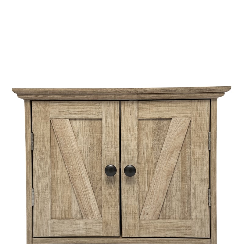 Pemberly Row Wall Mount Medicine Cabinet with Shelf & Dual Doors in Brown
