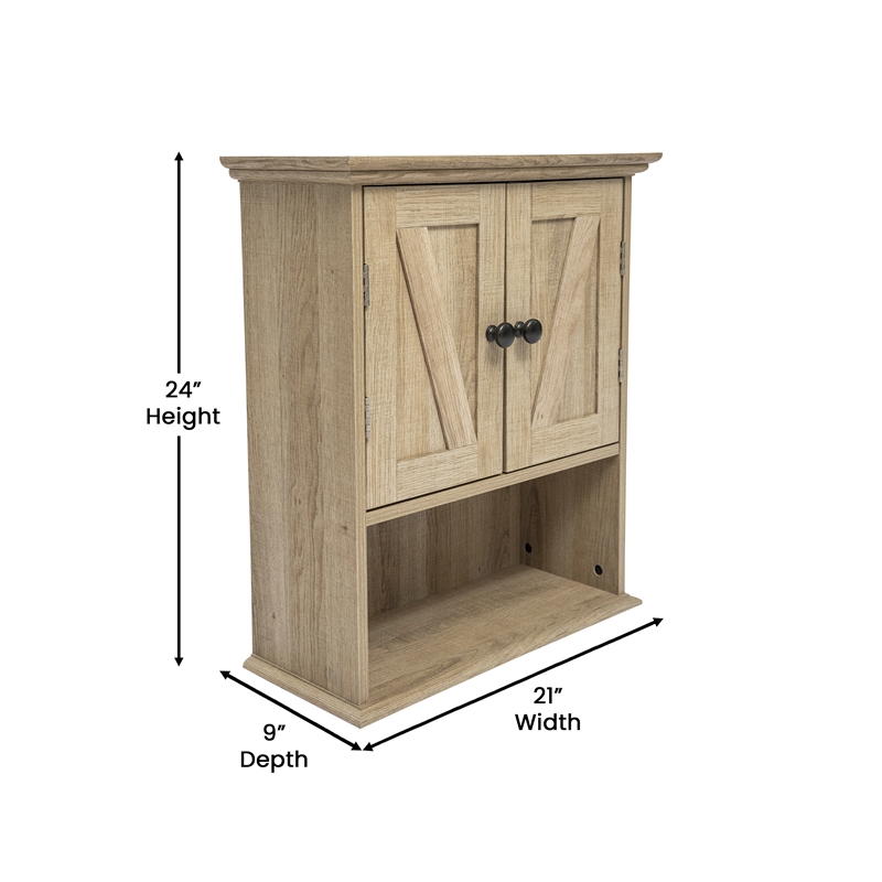 Pemberly Row Wall Mount Medicine Cabinet with Shelf & Dual Doors in Brown