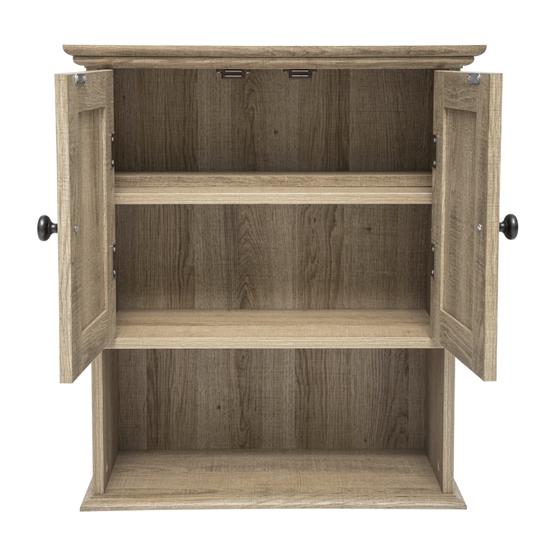 Pemberly Row Wall Mount Medicine Cabinet with Shelf & Dual Doors in Brown