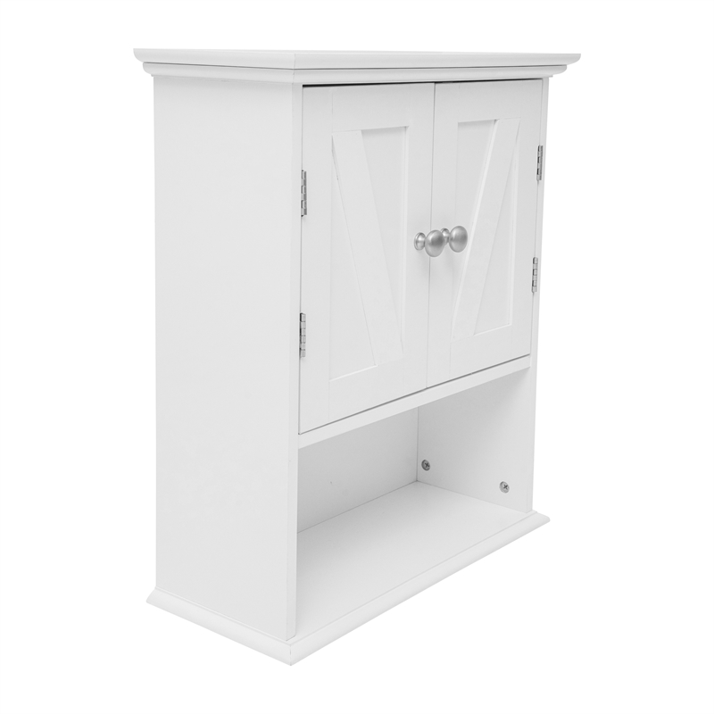 Pemberly Row Wall Mount Medicine Cabinet with Shelf & Dual Doors in White