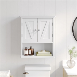 Pemberly Row Wall Mount Medicine Cabinet with Shelf & Dual Doors in White