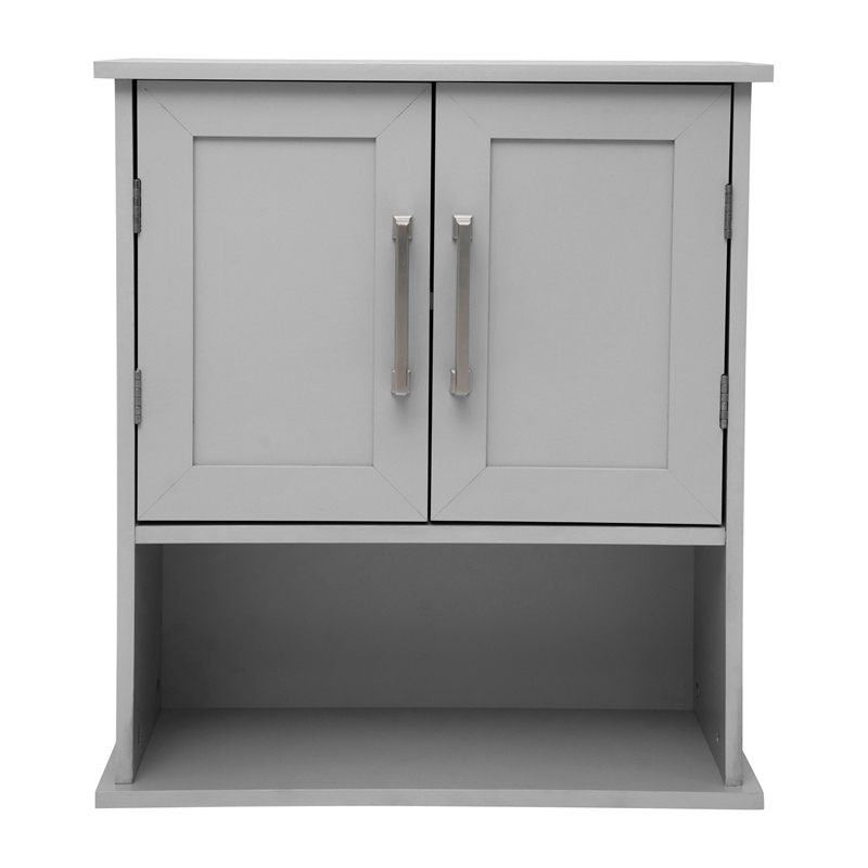Pemberly Row Bathroom Wall Mount Medicine Cabinet with Magnetic Doors in Gray