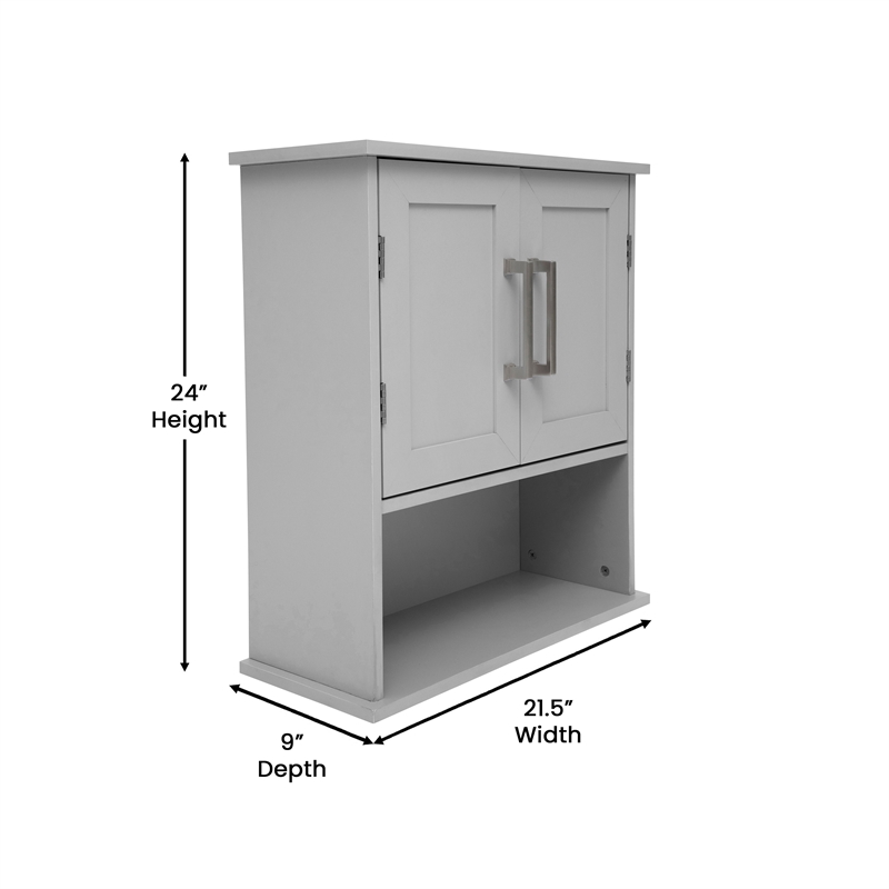 Pemberly Row Bathroom Wall Mount Medicine Cabinet with Magnetic Doors in Gray