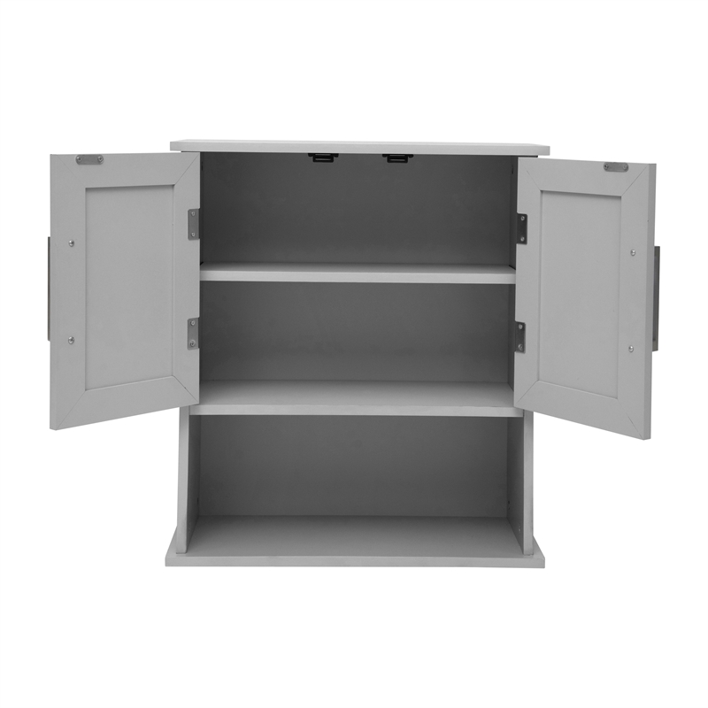 Pemberly Row Bathroom Wall Mount Medicine Cabinet with Magnetic Doors in Gray