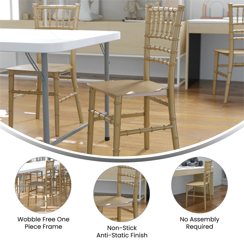 Pemberly Row Child's Classic Resin Chiavari Chair for All Occasions in Gold