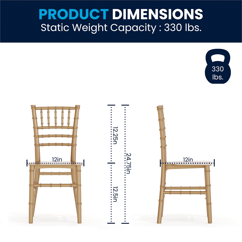 Pemberly Row Child's Classic Resin Chiavari Chair for All Occasions in Gold