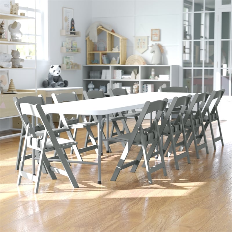 Pemberly Row Kids Gray Resin Folding Chair with Waterproof Padded Seat
