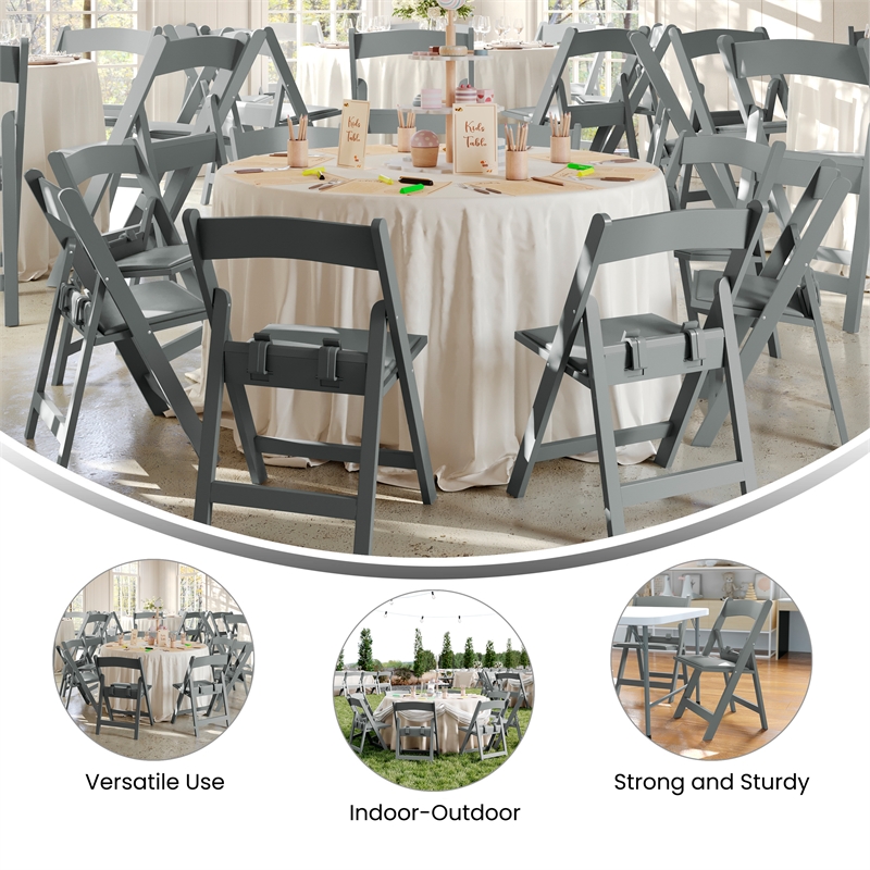 Pemberly Row Kids Gray Resin Folding Chair with Waterproof Padded Seat