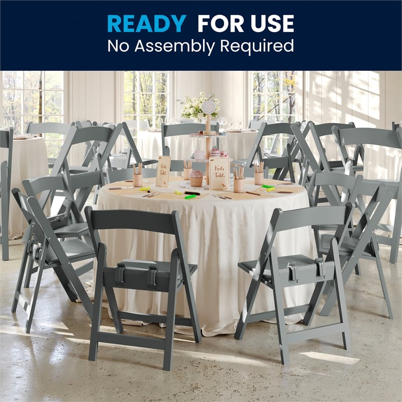 Pemberly Row Kids Gray Resin Folding Chair with Waterproof Padded Seat