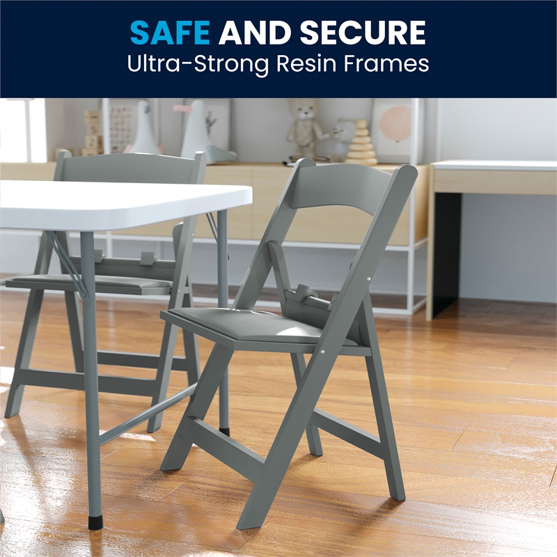 Pemberly Row Kids Gray Resin Folding Chair with Waterproof Padded Seat