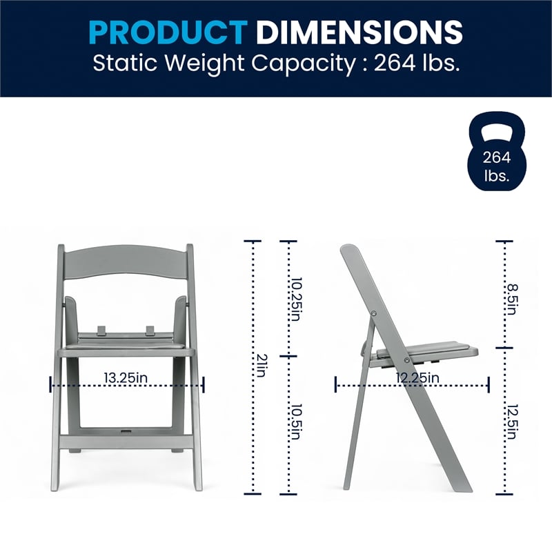 Pemberly Row Kids Gray Resin Folding Chair with Waterproof Padded Seat
