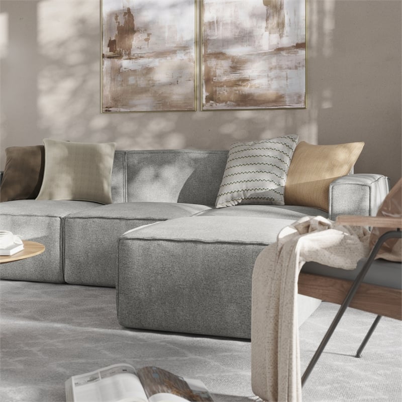 Pemberly Row 4 Piece Modular Sectional Sofa with Ottoman in Gray