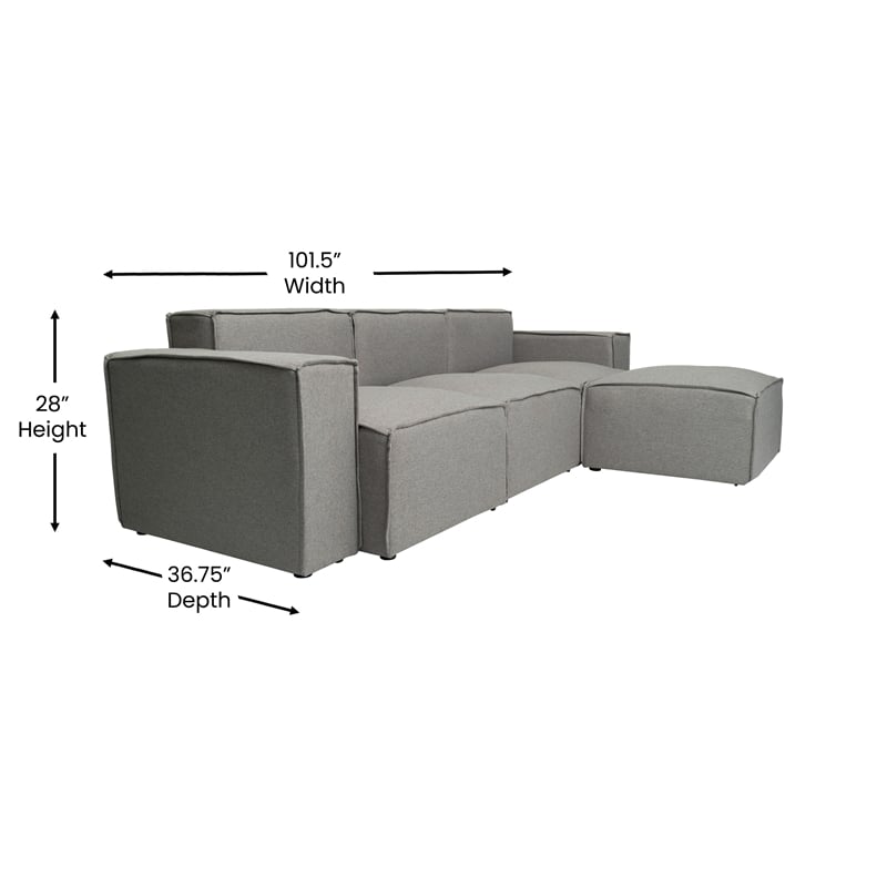 Pemberly Row 4 Piece Modular Sectional Sofa with Ottoman in Gray