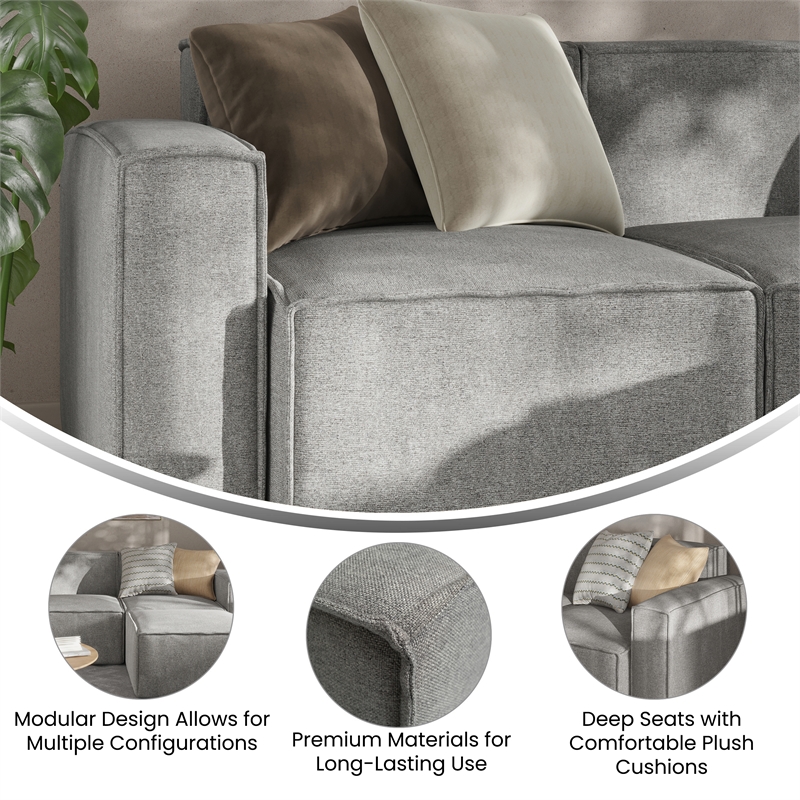 Pemberly Row Modular Sectional Sofa Left Side Chair with Armrest in Gray