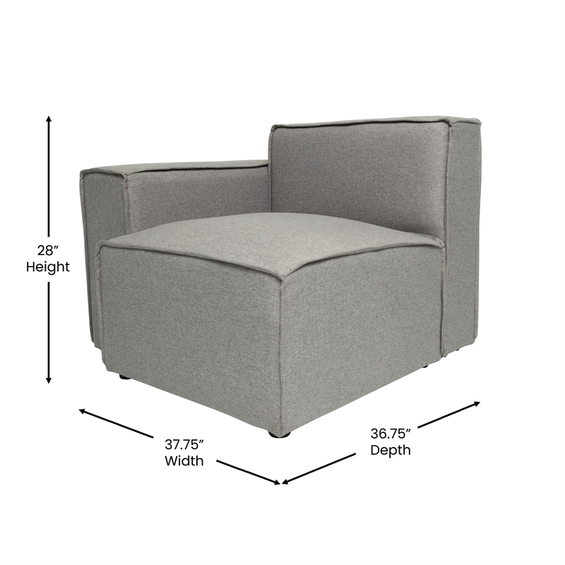 Pemberly Row Modular Sectional Sofa Left Side Chair with Armrest in Gray