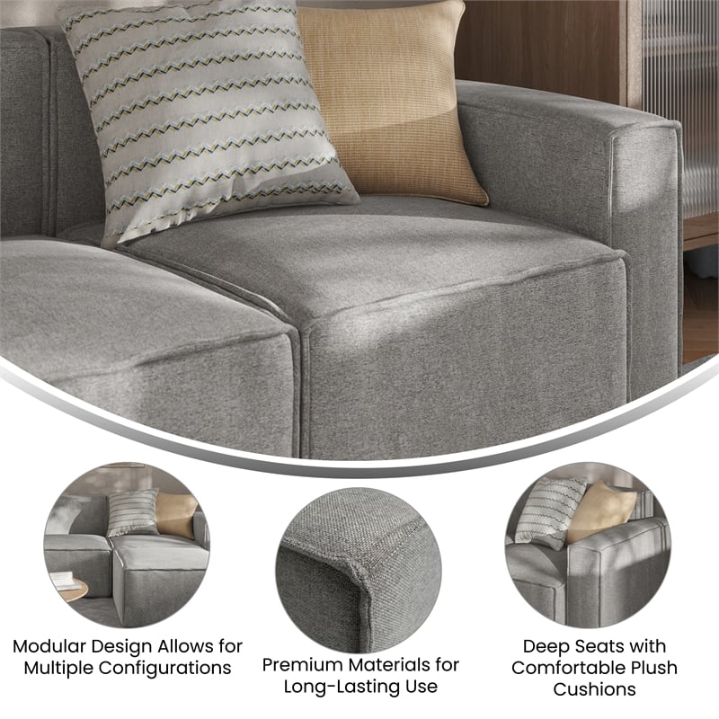Pemberly Row Modular Sectional Sofa Right Side Chair with Armrest in Gray