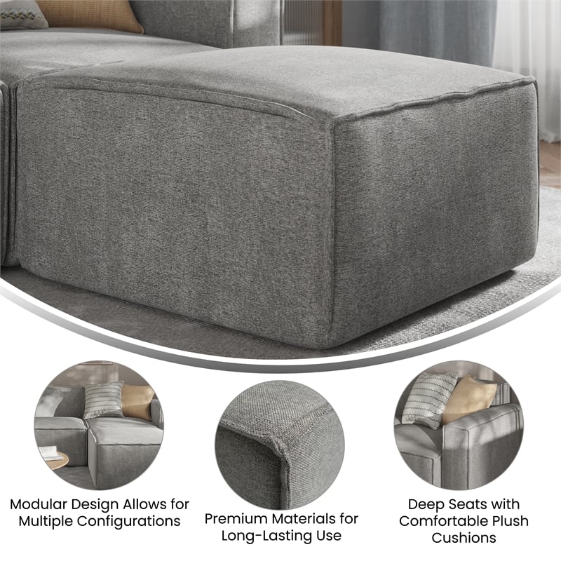 Pemberly Row Contemporary Modular Sectional Sofa Ottoman in Gray