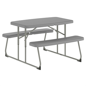 Pemberly Row Indoor/Outdoor Kids Gray Folding Picnic Table with Benches